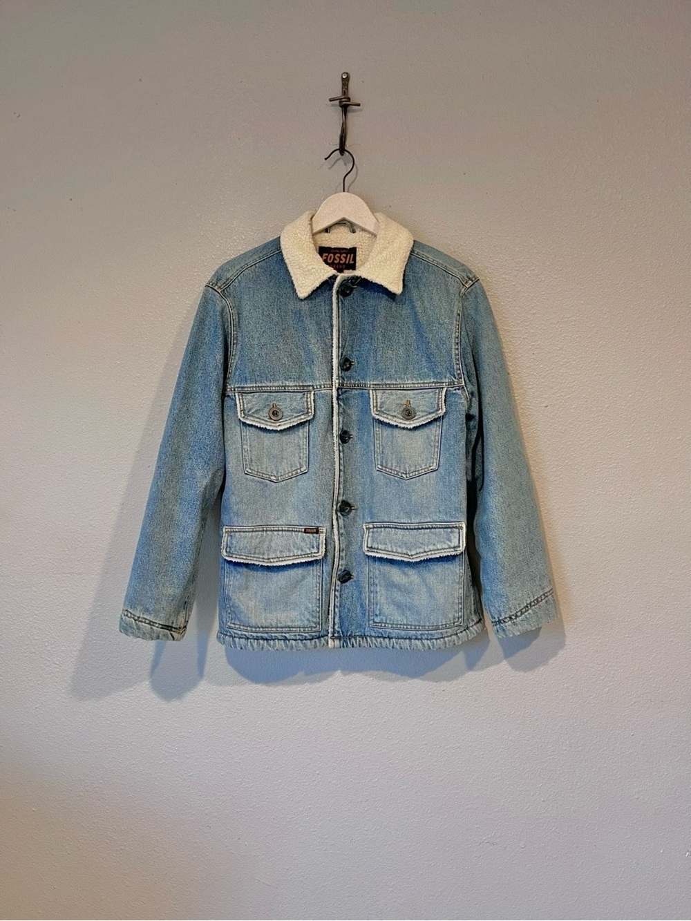 Fossil Vintage Denim Sherpa Lined Chore Coat Jacket size small